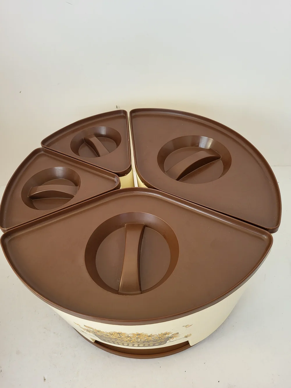 Rare 1970s Sterlite #1591 Yellow Daisy Wedge Lazy Susan Canister Set
